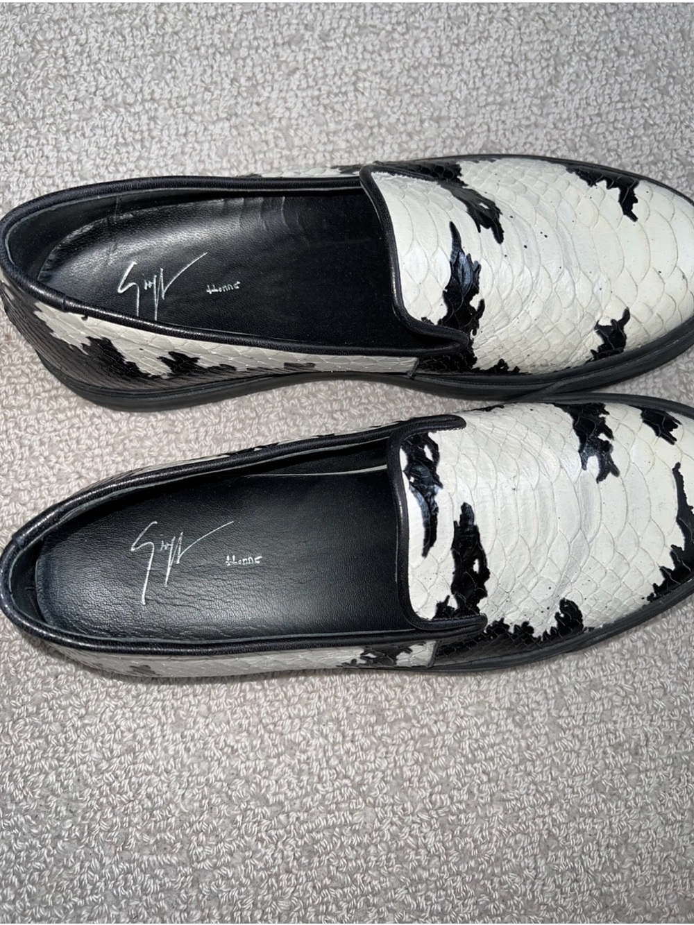 Giuseppe Zanotti Men’s Black & White Textured Slip-On Loafers Size 43/10